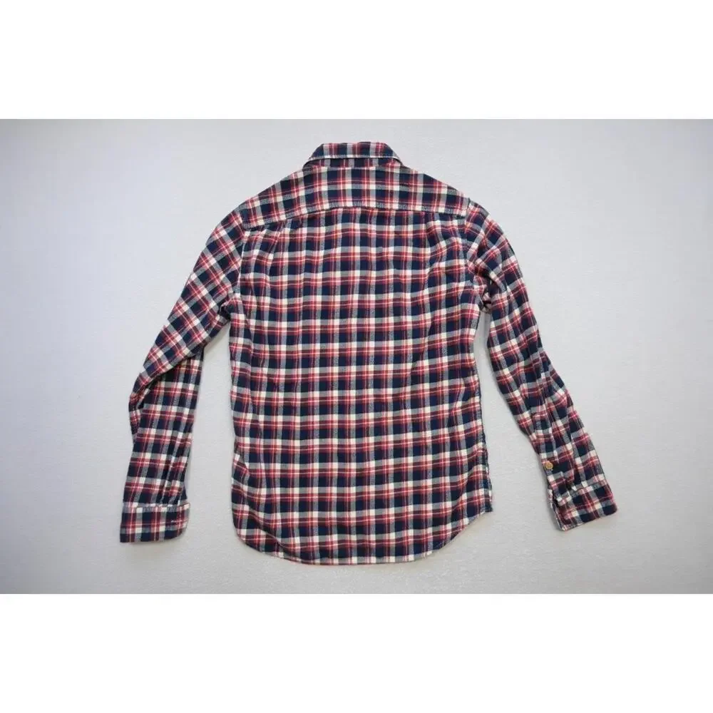 J Crew Big Button Flannel Camp Shirt Button Up‎ Plaid Long Sleeve Mens Sz Small